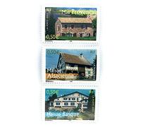 Lot de 3 Timbres de France Neufs de Collection de 2003. N’ 3596, 3600 et 3603. Maison Basque, provençale et alsacienne