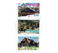 Lot de 3 Timbres de France Neufs de Collection de 2004. N’ 3702, 3707 et 3711. Maisons des Alpes, Normande et Troglodyte.