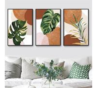Lot de 3 toiles Affiche BohoTropical Vert Or Plante Monstera Feuilles Moderne Abstrait Terracotta Impression Murale Art Chambre Cadeau Salon Dortoir Galerie Couloir Décoration images, 30x40 CM (11.8x1