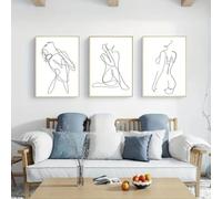 Lot de 3 toiles Affiche Figure abstraite Yoga Femme Minimaliste Ligne Sexy Corps Courbe Noir Blanc Mural Art Impressions Cadeau Chambre Salon Dortoir Galerie Couloir Décor Image, 40x60 CM (15.8x23.6 i