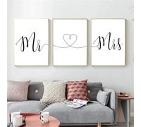 Lot de 3 toiles Affiche Noir Et Blanc Minimalisme Amour Dessin Au Trait M. Et Mme Famille Sweet Home Impression Murale Art Chambre Cadeau Salon Dortoir Galerie Couloir Décoration images, 30x40 CM (11.