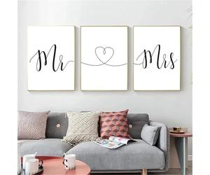 Lot de 3 toiles Affiche Noir Et Blanc Minimalisme Amour Dessin Au Trait M. Et Mme Famille Sweet Home Impression Murale Art Chambre Cadeau Salon Dortoir Galerie Couloir Décoration images, 30x40 CM (11.