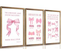 Lot de 3 toiles murales avec nœud rose chrétien, citations inspirantes de versets de la Bible pour chambre de filles, dortoir, salle de bain, chambre à coucher, salon, décoration sans cadre, 30,5 x