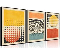 Lot de 3 toiles murales bohèmes modernes du milieu du siècle - impressions sur toile abstraites à blocs de couleurs géométriques - Affiches colorées vintage pour salon, chambre à coucher - Sans cadre