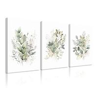 Lot de 3 toiles murales botaniques à l'aquarelle - Impressions de fleurs sauvages vert sauge - Images modernes de fleurs sauvages pour chambre à coucher, salle de bain, 30,5 x 40,6 cm, prêtes à être