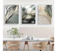 Lot de 3 toiles murales botaniques nordiques de 40 x 50 cm, images murales en feuille de palmier dorée, affiches et impressions, peinture murale pour salon, chambre à coucher (avec cadre intérieur)