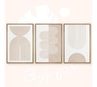 Lot de 3 toiles murales géométriques beiges en forme de spirale et de vagues, style milieu du siècle, art abstrait moderne et neutre, décoration murale nordique bohème (20 x 30 cm, sans cadre)