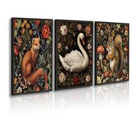 Lot de 3 toiles murales - Impressions de peintures à thème forêt renard, écureuil, animal gothique, vintage, pour salon, académie sombre, images florales sans cadre, 30,5 x 40,6 cm