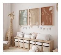 Lot de 3 toiles murales minimalistes de style bohème pour chambre d'enfant, chambre d'enfant, éléphant, girafe, lion, 30,5 x 40,6 cm, sans cadre