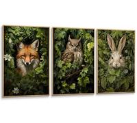 Lot de 3 toiles murales rétro avec animaux de la forêt magique, affiches imprimées sur le thème de l'aventure, renard, hibou, lapin, décoration murale pour chambre à coucher, décoration d'intérieur