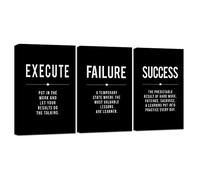 Lot de 3 toiles sans cadre - Citation de réussite - Décoration murale de bureau - Grande affiche noire - Impressions de motivation positives - Définition de l'échec - Impression inspirante - 50,8 x
