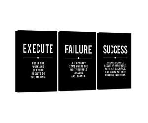 Lot de 3 toiles sans cadre - Citation de réussite - Décoration murale de bureau - Grande affiche noire - Impressions de motivation positives - Définition de l'échec - Impression inspirante - 50,8 x