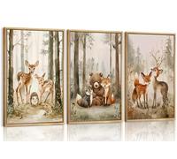 Lot de 3 toiles sans cadre pour chambre d'enfant - Peintures d'animaux sauvages - Décoration murale - Renard, ours, cerf - Aquarelle - 30,5 x 40,6 cm