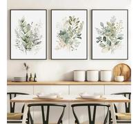 Lot de 3 toiles sur toile Affiche Aquarelle Botanique Sauge Vert Beige Fleurs Sauvages Floral Bundle Moderne Art mural Peinture Cadeau Chambre Salon Dortoir Galerie Couloir Décor Impressions d’images,