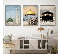 Lot de 3 toiles sur toile Affiche Mosquée Islamique Masjid Allah La Mecque Médina Kaaba Lieu Sacré Moderne Art Mural Peinture Cadeau Chambre Salon Dortoir Galerie Couloir Décor Tirages d’images, 50x70