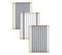 Lot de 3, torchon métis Jacquard, lin&coton, TRIOLINO®, rayures assorties, gris-noir-beige, 50x70cm