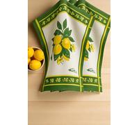 Lot de 3 torchons de Cuisine 50x70 cm - 100% Coton - Face Imprimée et Dos Absorbant en Éponge - Motif Décoratif Provence - Idéal pour Essuyer Vaisselle et Mains (Citron)
