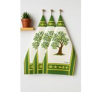 Lot de 3 torchons de Cuisine 50x70 cm - 100% Coton - Face Imprimée et Dos Absorbant en Éponge - Motif Décoratif Provence - Idéal pour Essuyer Vaisselle et Mains (Arbre Olivier)