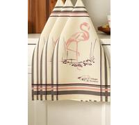 Lot de 3 torchons de Cuisine 50x70 cm - 100% Coton - Face Imprimée et Dos Absorbant en Éponge - Motif Décoratif Provence - Idéal pour Essuyer Vaisselle et Mains (Flamant Rose)