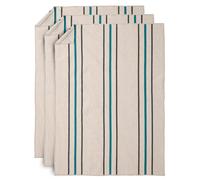 Lot de 3 torchons de cuisine 50x70 cm 100% coton fil teint avec points bourdon HOSHI bleu lagon