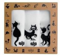 Lot de 3 torchons Dubout Les chats brodé Winkler BLANC G