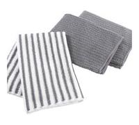 Linge Décor 1790125 Lot de 3 Torchons 2 Unis/1 Rayé Cuistot Coton Anthracite 40 x 40 cm