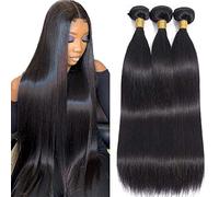 Lot de 3 trames de cheveux humains brésiliens raides 10A 45,7 cm, 50,8 cm, 55,9 cm, 55,9 cm, 100 % non traités