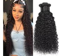 Lot de 3 trames de cheveux humains ondulés - 45,7 cm, 50,8 cm, 55,9 cm, 55,9 cm, 12 A, 100 % non traités - Cheveux humains brésiliens vierges bouclés - Couleur noire naturelle