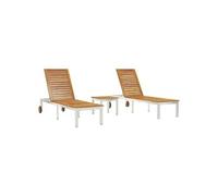 Transats Vidaxl 2 Pcs Avec Table Bois Massif Acacia, Transat Vidaxl Avec Roues 207x58x35 Cm Bois Massif Acacia & Acier Inoxydable