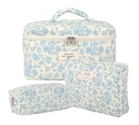 Lot de 3 Trousse de Toilette Femme Voyage en Coton, Floral Trousse de Maquillage, Pochette de Rangement Makeup Bag Grand Capacité, Trousse de Beauté Trousse Matelassée Cosmétique pour Femme Fille