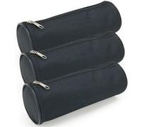 Waytex Lot de 3 Trousses Ronde Fourre-Tout Crayons Fournitures Scolaires Longueur 21cm Diamètre 7.5cm - Noir uni