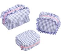 Lot de 3 trousses à volants, trousses de maquillage matelassées à carreaux, trousse de rangement pour femme, idéales pour les voyages, les cadeaux de demoiselle d'honneur, et autres accessoires tendan