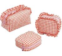 Lot de 3 trousses à volants, trousses de maquillage matelassées à carreaux, trousse de rangement pour femme, idéales pour les voyages, les cadeaux de demoiselle d'honneur, et autres accessoires tendan