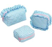 Lot de 3 trousses à volants, trousses de maquillage matelassées à carreaux, trousse de rangement pour femme, idéales pour les voyages, les cadeaux de demoiselle d'honneur, et autres accessoires tendan