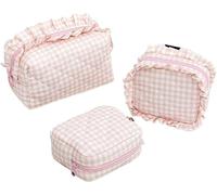 Lot de 3 trousses à volants, trousses de maquillage matelassées à carreaux, trousse de rangement pour femme, idéales pour les voyages, les cadeaux de demoiselle d'honneur, et autres accessoires tendan