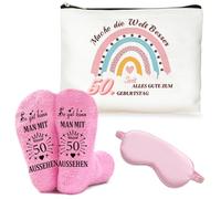 Lot de 3 trousses de maquillage d'anniversaire pour femme et fille avec masque pour les yeux - Cadeau pour 18 à 50 ans - Cadeau d'anniversaire pour femme et fille de 18 à 50 ans, 50e anniversaire