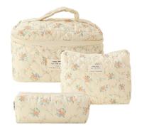 Lot de 3 trousses de maquillage matelassées imprimées pour femme, sac de toilette esthétique, grande capacité, fermeture éclair, sac de rangement en coton pour filles, Style Two, 190mm * W:60mm * H