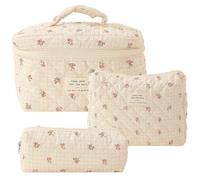 Lot de 3 trousses de maquillage matelassées imprimées pour femme, sac de toilette esthétique, grande capacité, fermeture éclair, sac de rangement en coton pour filles, Style Six, 190mm * W:60mm * H