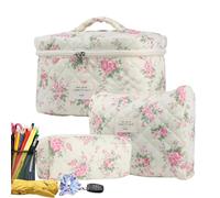 Lot de 3 trousses de toilette matelassées avec motif floral - Grande trousse de maquillage - Motif floral - Trousse de maquillage - Trousse de toilette - Organiseur pour filles et femmes, b, Voir