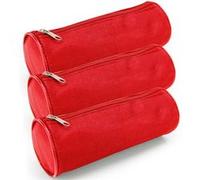 Waytex Lot de 3 trousses rondes fourre-tout pour fournitures scolaires 21 cm Ø 7,5 cm - Rouge uni