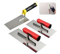 Lot de 3 truelles de maçon en acier inoxydable avec poignée souple, truelle de lissage professionnelle en acier inoxydable pour masses de plâtre, béton