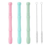 Lot de 3 tubes de dentition pour bébé, 2 brosses de nettoyage, bâtons de dentition en silicone, jouets de dentition sensoriels, aide à la dentition pour bébé, jouets de dentition pour bébés