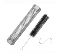 Lot de 3 tubes de fumée pour barbecue en acier inoxydable de 30,5 cm avec brosse de nettoyage et crochet en S, compatible avec les granulés de hickory et de bois de pommier pour une saveur fumée
