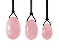 Lot de 3 œufs en jade néphrite naturelle - Masseur de quartz rose naturel pour femme - Pierre de massage percée - Outils d'exercice - Pierre naturelle