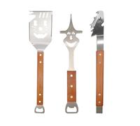 Lot de 3 ustensiles de barbecue extra longs - Accessoires de barbecue pour homme - Accessoires de barbecue avec pince à barbecue, spatule, fourchette à viande - Poignées en bois extra longues - Cadeau