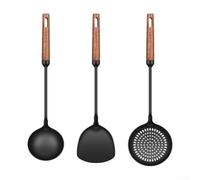 Lot de 3 ustensiles de cuisine pour wok - 37 cm - Durable | Acier nitrilé, résistant à la chaleur jusqu'à 250 °C, poignée ergonomique en poivrier, convient pour wok