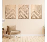 Lot de 3 œuvres d'art murales géométriques modernes en bois - Sculpture murale en bois - Décoration minimaliste - Ornement mural pour intérieurs contemporains - Panneau sculpté creux fait à la main