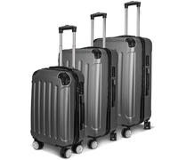 Lot de 3 valises de voyage avec 4 roulettes, serrure TSA, sangle de type X et sac en filet séparé, valise à roulettes, valise rigide, gris foncé