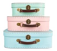Sass & Belle Set de 3 boîtes en forme de valise vintage dans des couleurs pastel vert rose et bleu dans 3 tailles différentes