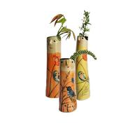 Lot de 3 vases à bourgeons en résine de style bohème avec visage de fille - Joli vase peint à la main - Pour décoration d'intérieur, salon